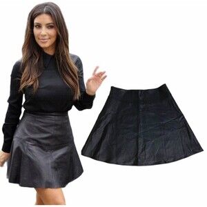 NWOT MARK ZUNINO Skirt Size 10‎ Black A-Line Mini Perforated Vegan Faux Leather